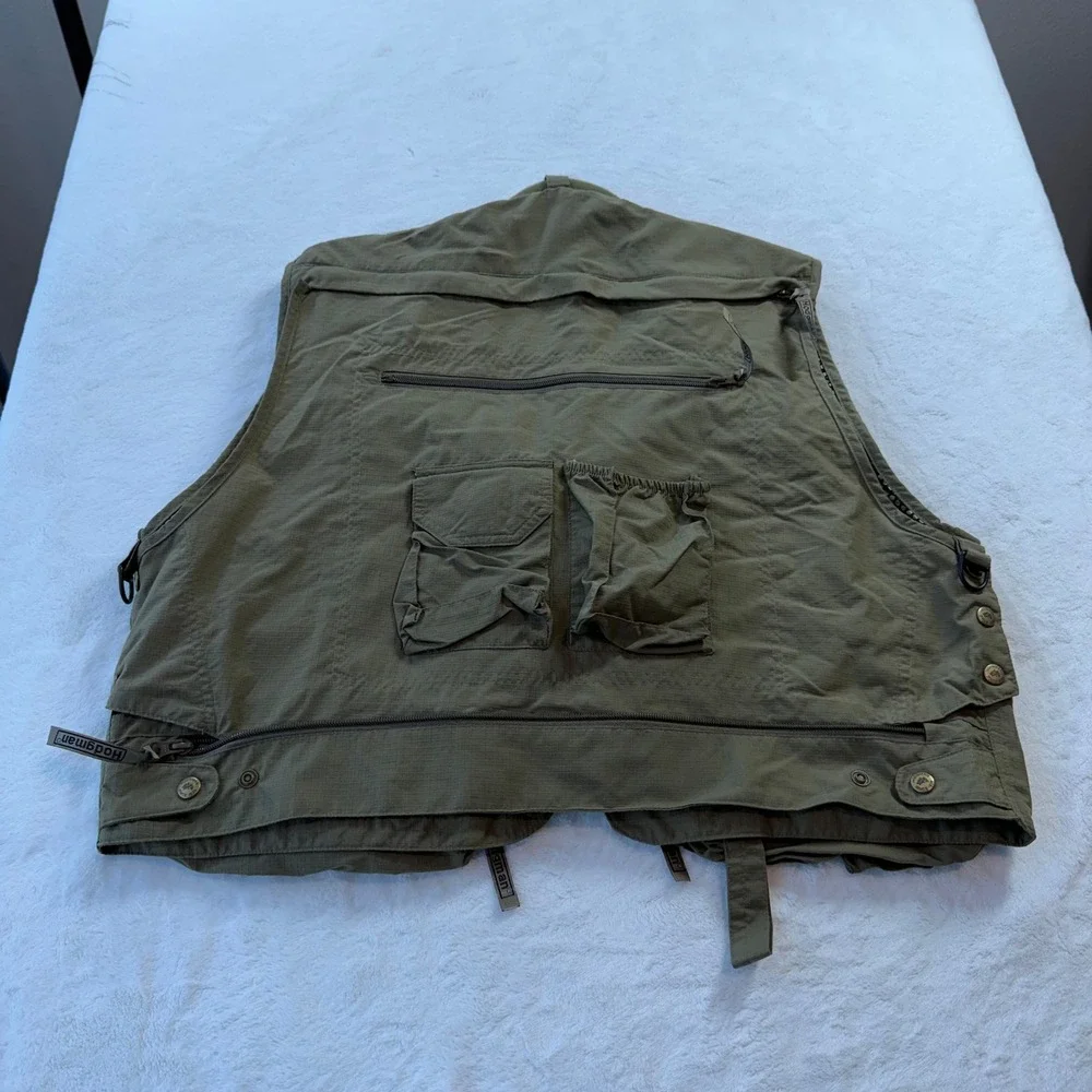 Hodgman Fishing Vest Mens L Green Good Multi-Pocket Utility Ripstop 3971